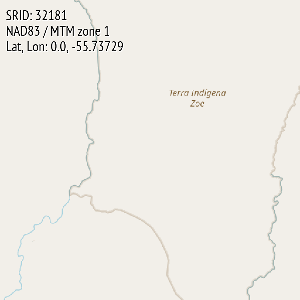 NAD83 / MTM zone 1 (SRID: 32181, Lat, Lon: 0.0, -55.73729)