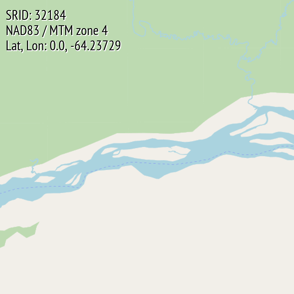 NAD83 / MTM zone 4 (SRID: 32184, Lat, Lon: 0.0, -64.23729)
