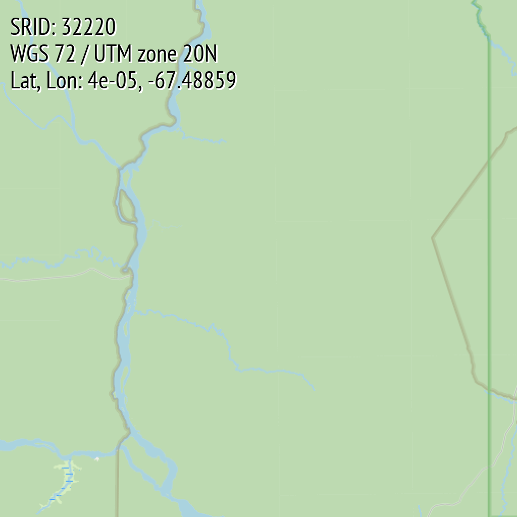 WGS 72 / UTM zone 20N (SRID: 32220, Lat, Lon: 4e-05, -67.48859)