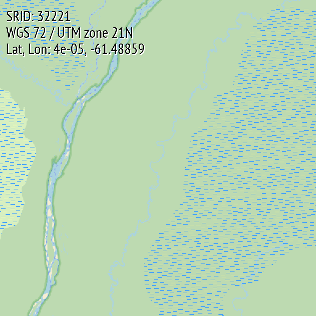 WGS 72 / UTM zone 21N (SRID: 32221, Lat, Lon: 4e-05, -61.48859)