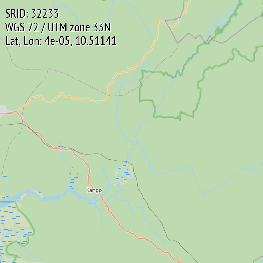 WGS 72 / UTM zone 33N (SRID: 32233, Lat, Lon: 4e-05, 10.51141)