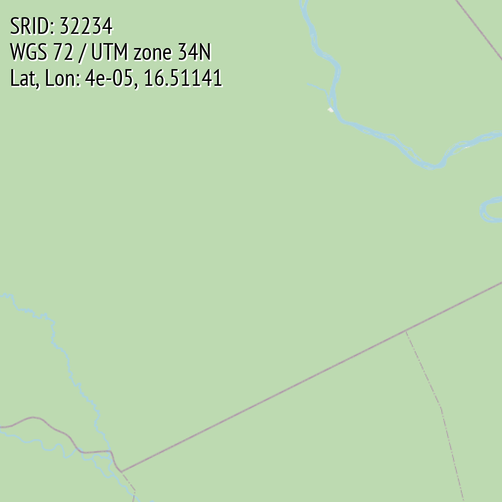 WGS 72 / UTM zone 34N (SRID: 32234, Lat, Lon: 4e-05, 16.51141)