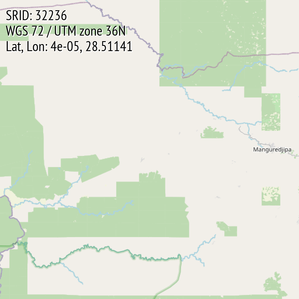 WGS 72 / UTM zone 36N (SRID: 32236, Lat, Lon: 4e-05, 28.51141)