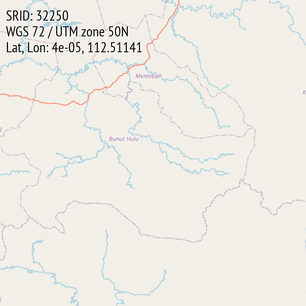WGS 72 / UTM zone 50N (SRID: 32250, Lat, Lon: 4e-05, 112.51141)