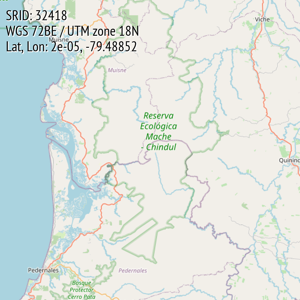 WGS 72BE / UTM zone 18N (SRID: 32418, Lat, Lon: 2e-05, -79.48852)