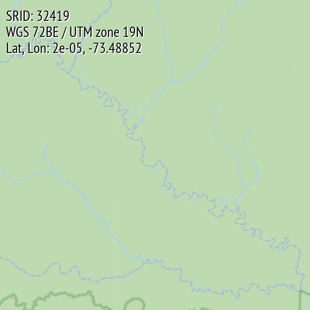 WGS 72BE / UTM zone 19N (SRID: 32419, Lat, Lon: 2e-05, -73.48852)