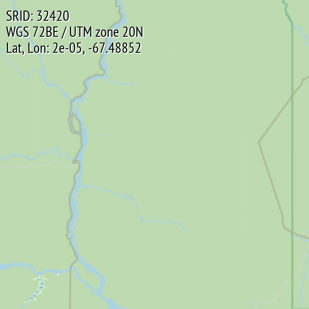 WGS 72BE / UTM zone 20N (SRID: 32420, Lat, Lon: 2e-05, -67.48852)