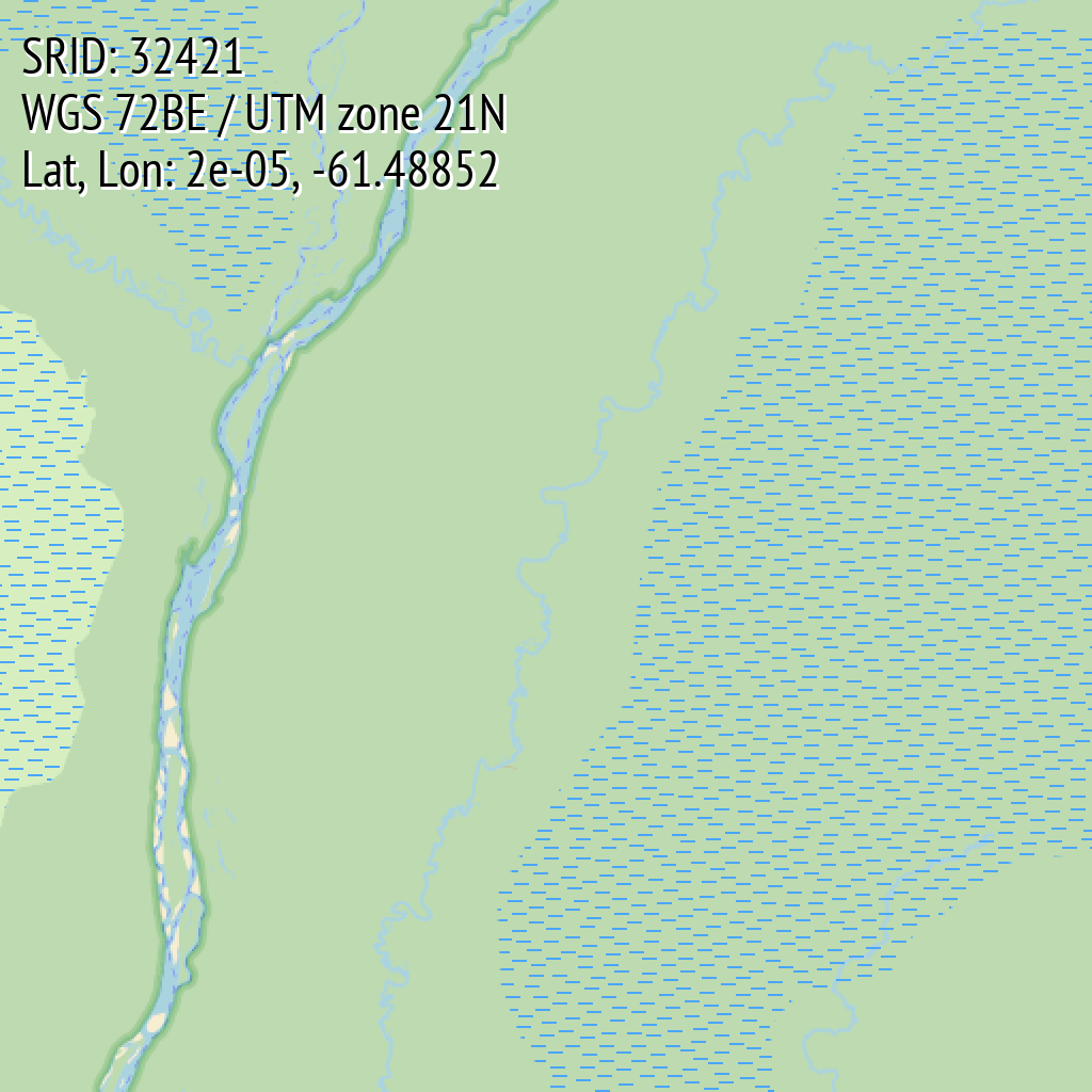 WGS 72BE / UTM zone 21N (SRID: 32421, Lat, Lon: 2e-05, -61.48852)