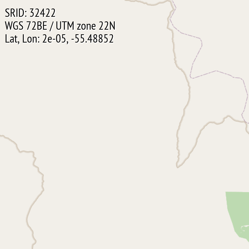 WGS 72BE / UTM zone 22N (SRID: 32422, Lat, Lon: 2e-05, -55.48852)