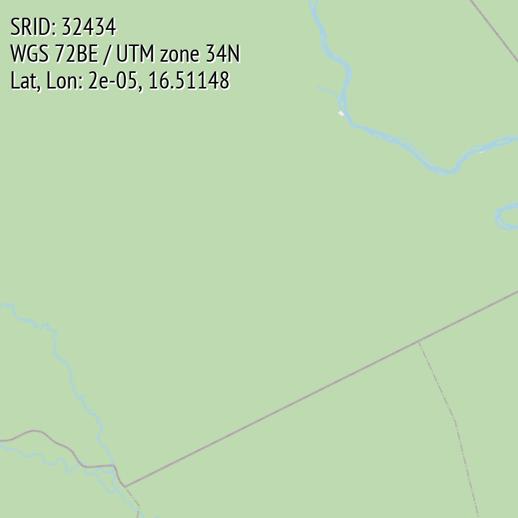 WGS 72BE / UTM zone 34N (SRID: 32434, Lat, Lon: 2e-05, 16.51148)