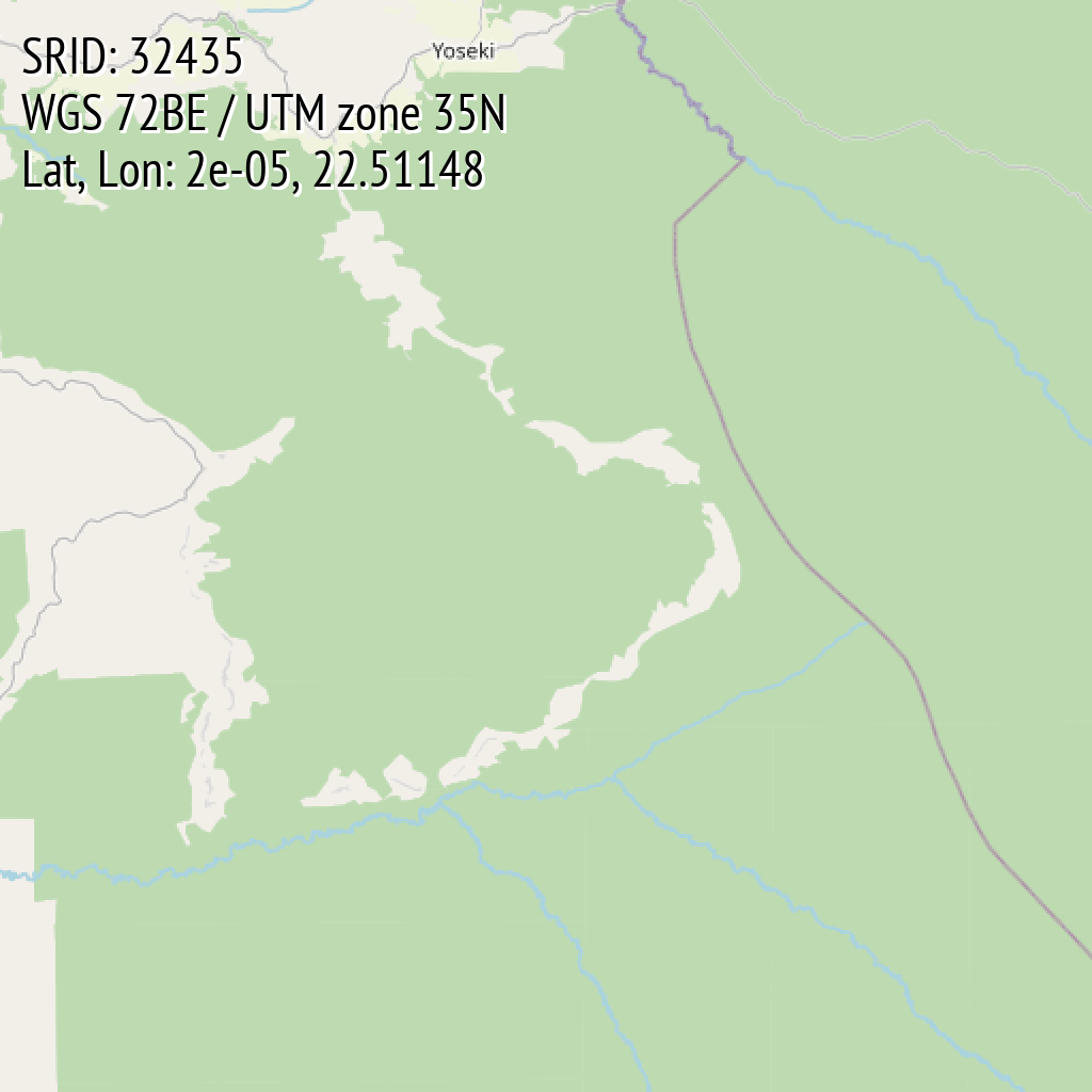 WGS 72BE / UTM zone 35N (SRID: 32435, Lat, Lon: 2e-05, 22.51148)