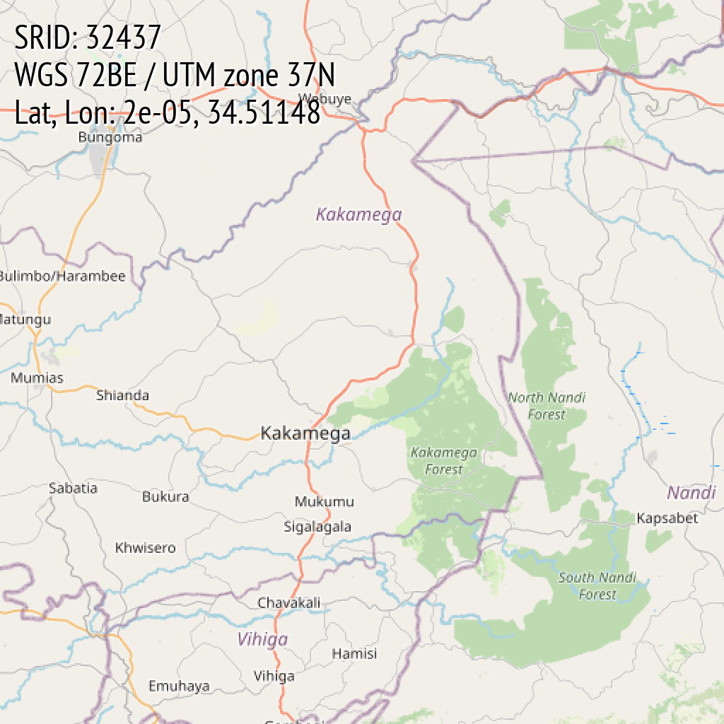 WGS 72BE / UTM zone 37N (SRID: 32437, Lat, Lon: 2e-05, 34.51148)