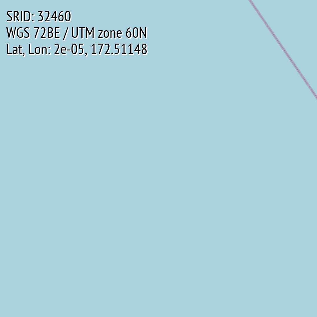 WGS 72BE / UTM zone 60N (SRID: 32460, Lat, Lon: 2e-05, 172.51148)