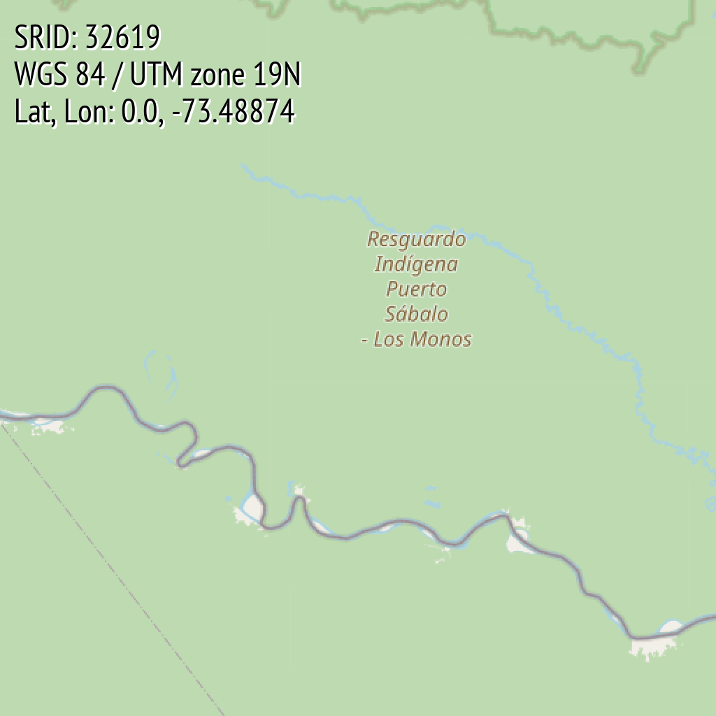 WGS 84 / UTM zone 19N (SRID: 32619, Lat, Lon: 0.0, -73.48874)
