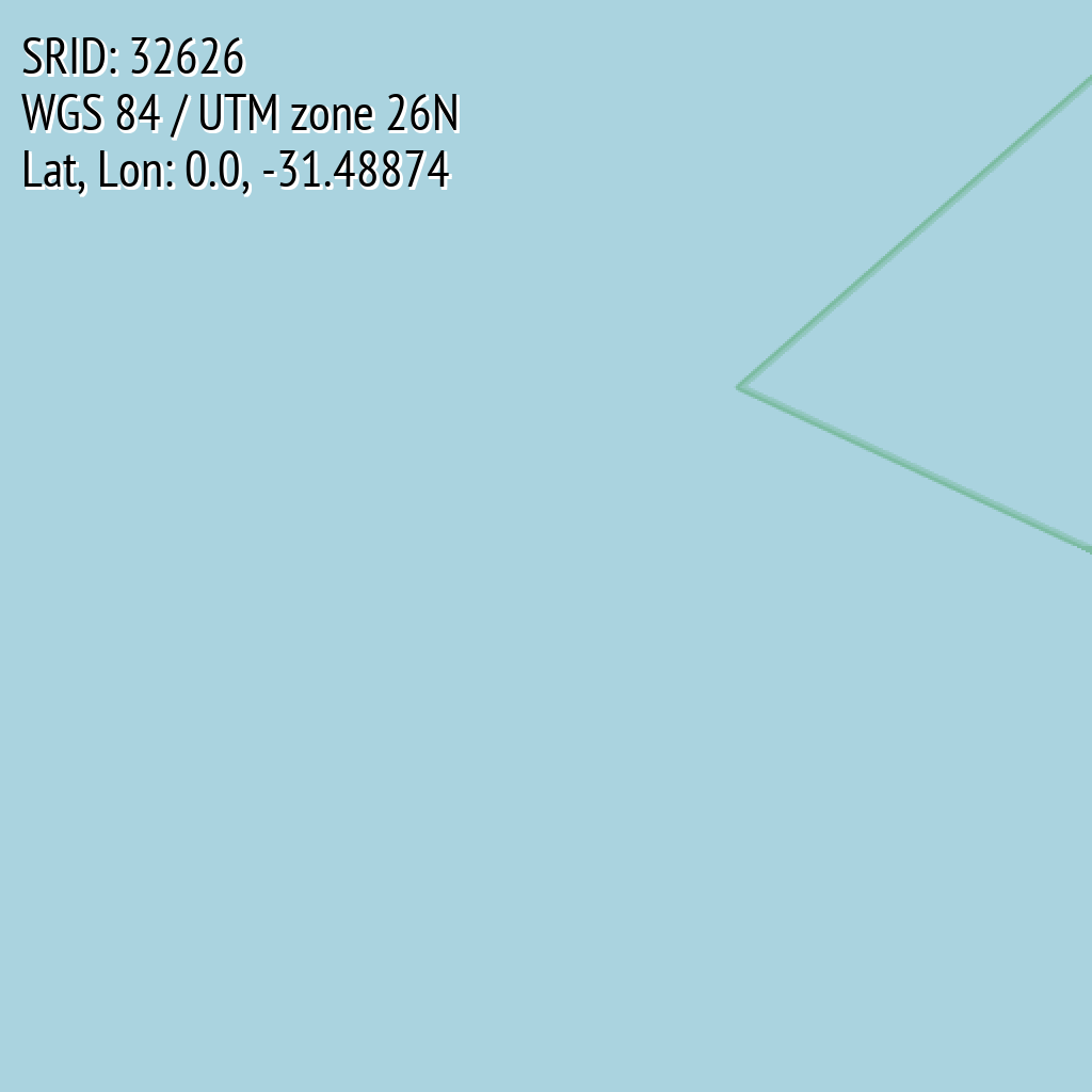 WGS 84 / UTM zone 26N (SRID: 32626, Lat, Lon: 0.0, -31.48874)