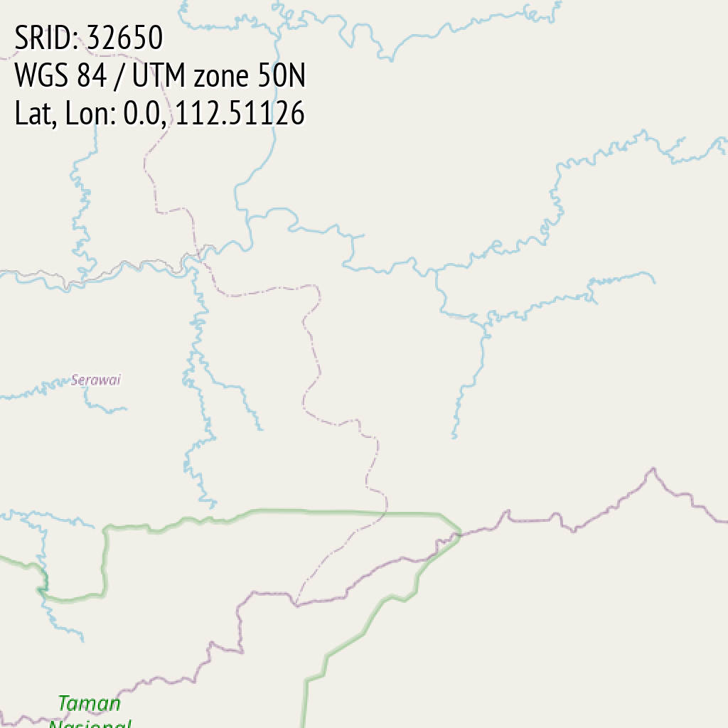 WGS 84 / UTM zone 50N (SRID: 32650, Lat, Lon: 0.0, 112.51126)
