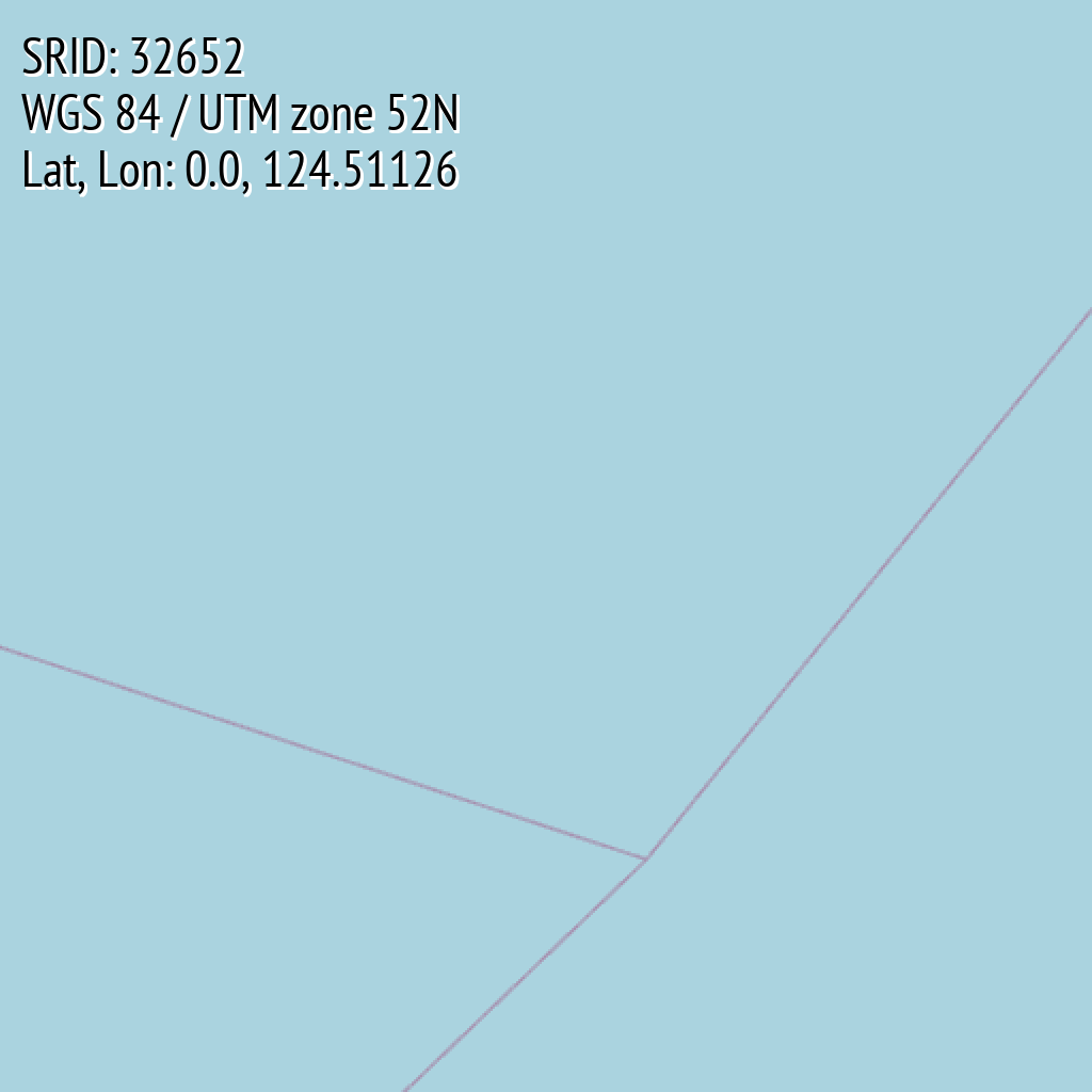 WGS 84 / UTM zone 52N (SRID: 32652, Lat, Lon: 0.0, 124.51126)