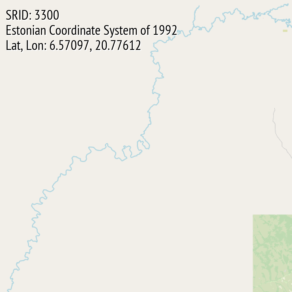 Estonian Coordinate System of 1992 (SRID: 3300, Lat, Lon: 6.57097, 20.77612)