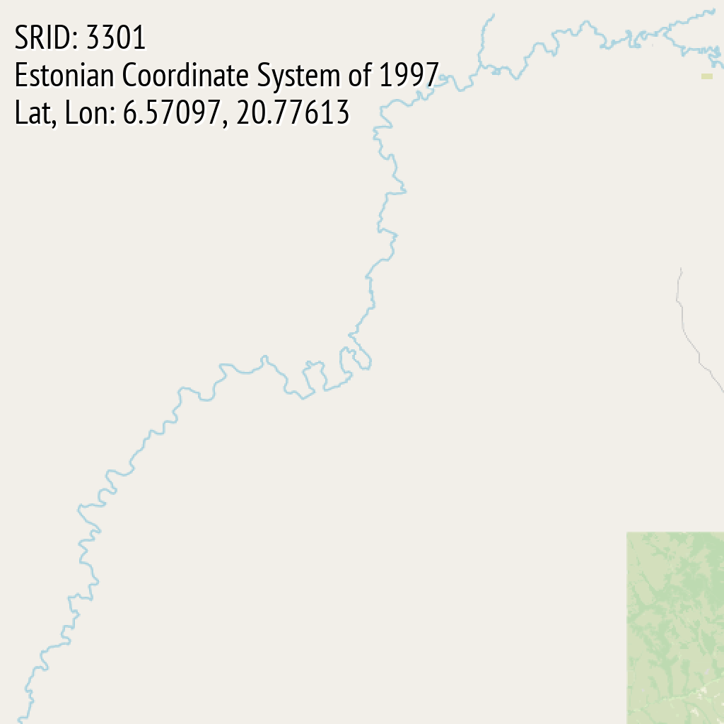 Estonian Coordinate System of 1997 (SRID: 3301, Lat, Lon: 6.57097, 20.77613)