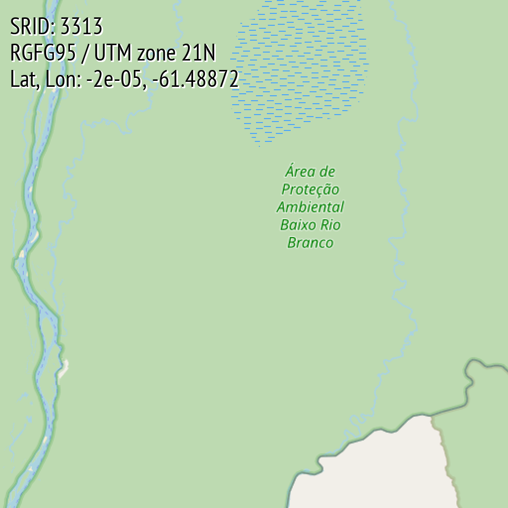 RGFG95 / UTM zone 21N (SRID: 3313, Lat, Lon: -2e-05, -61.48872)