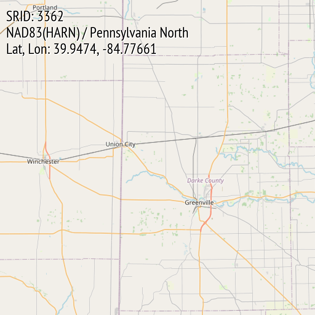 NAD83(HARN) / Pennsylvania North (SRID: 3362, Lat, Lon: 39.9474, -84.77661)