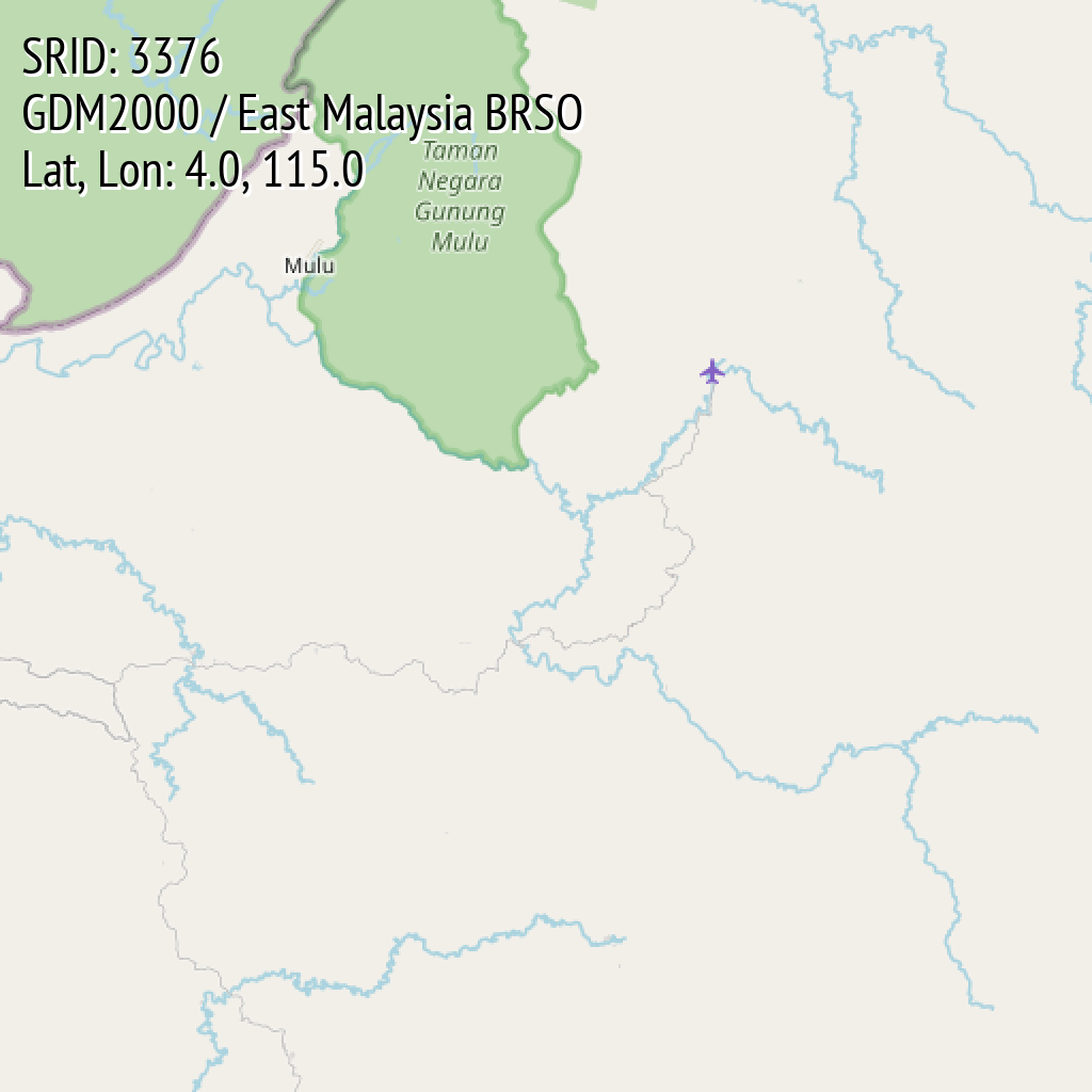 GDM2000 / East Malaysia BRSO (SRID: 3376, Lat, Lon: 4.0, 115.0)