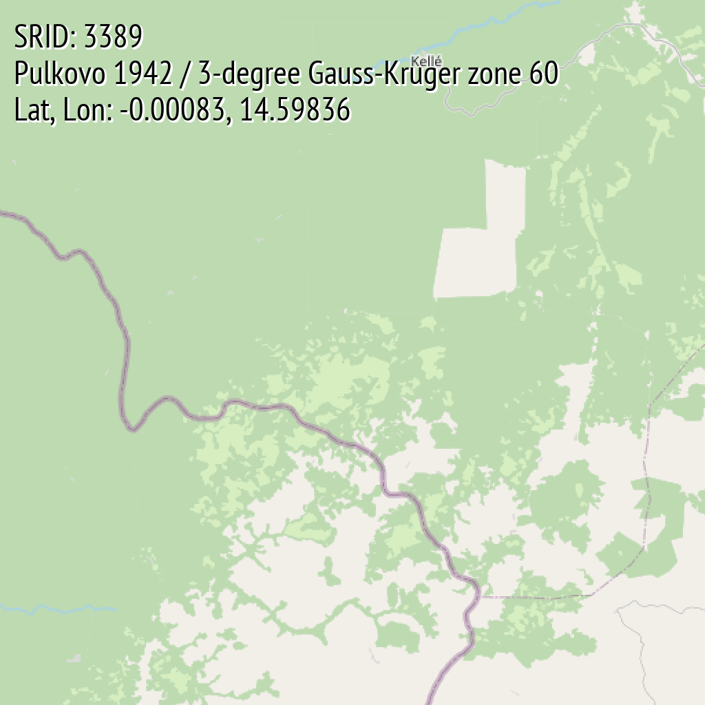 Pulkovo 1942 / 3-degree Gauss-Kruger zone 60 (SRID: 3389, Lat, Lon: -0.00083, 14.59836)