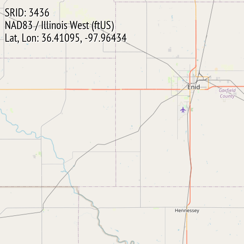 NAD83 / Illinois West (ftUS) (SRID: 3436, Lat, Lon: 36.41095, -97.96434)