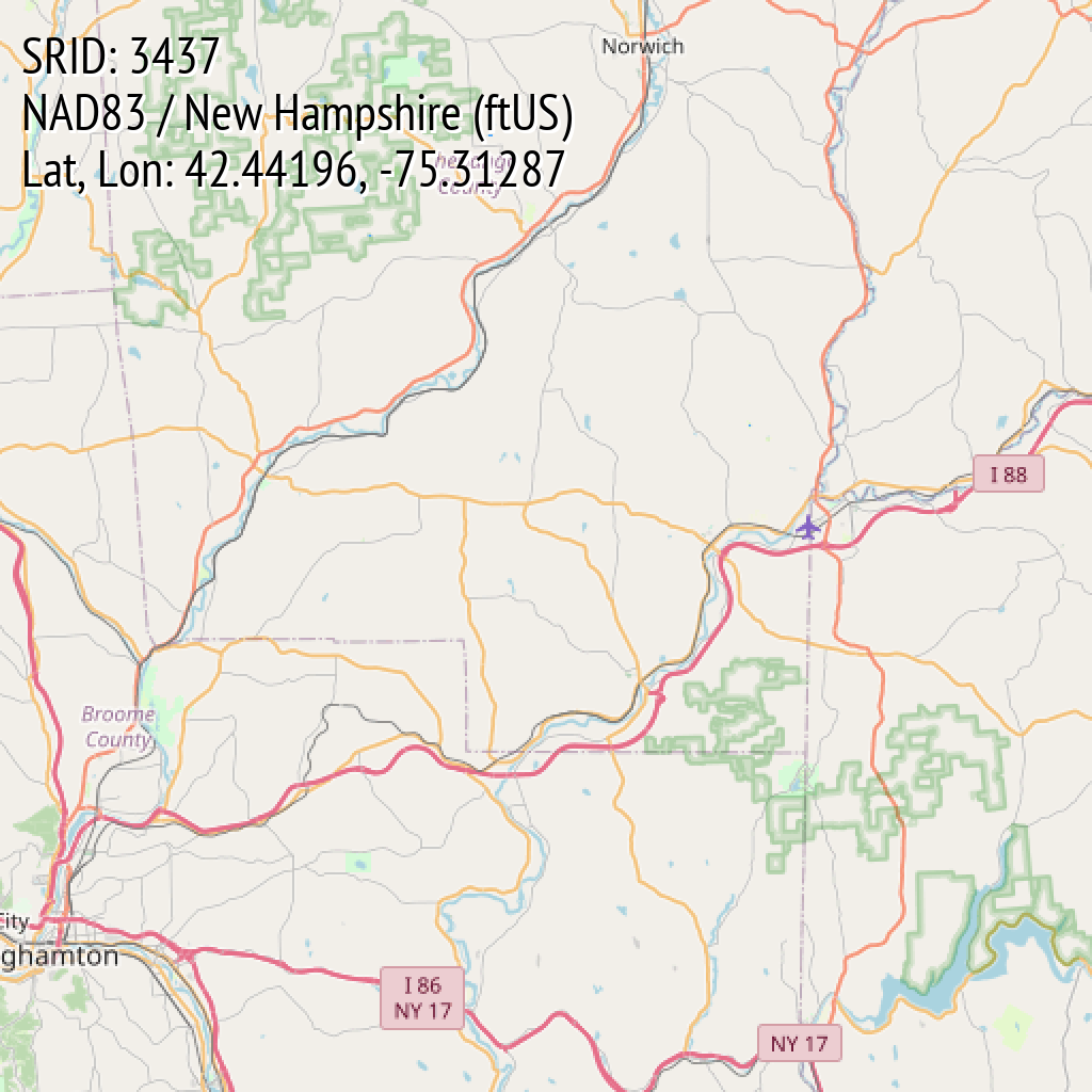 NAD83 / New Hampshire (ftUS) (SRID: 3437, Lat, Lon: 42.44196, -75.31287)
