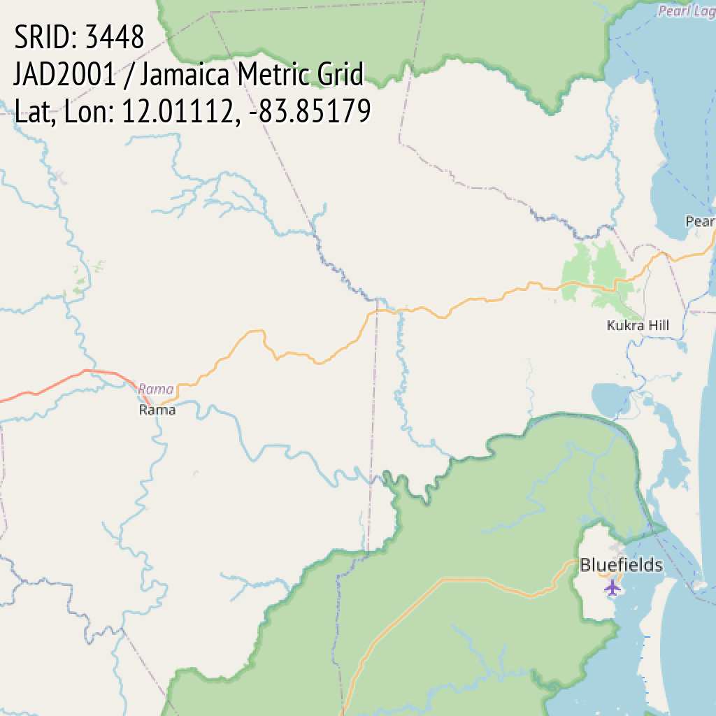 JAD2001 / Jamaica Metric Grid (SRID: 3448, Lat, Lon: 12.01112, -83.85179)