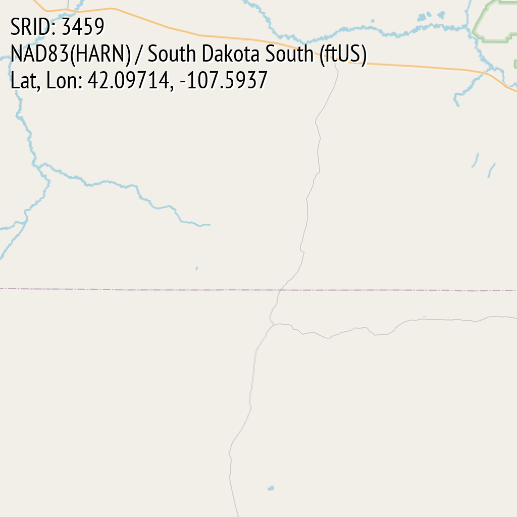 NAD83(HARN) / South Dakota South (ftUS) (SRID: 3459, Lat, Lon: 42.09714, -107.5937)