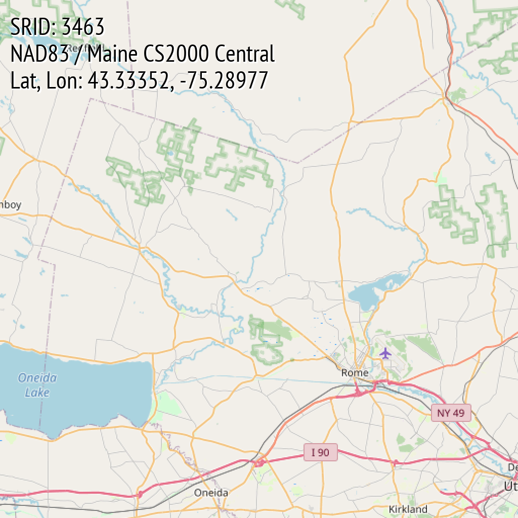 NAD83 / Maine CS2000 Central (SRID: 3463, Lat, Lon: 43.33352, -75.28977)