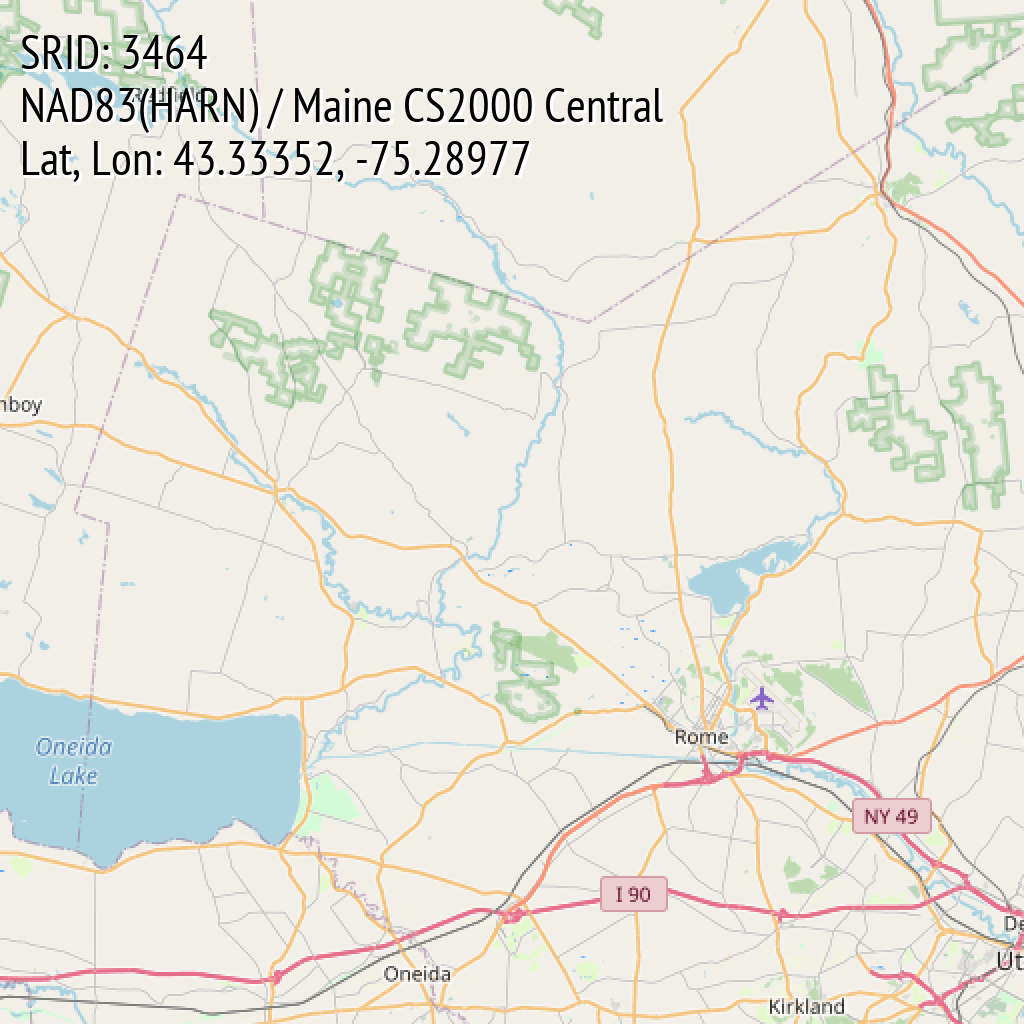 NAD83(HARN) / Maine CS2000 Central (SRID: 3464, Lat, Lon: 43.33352, -75.28977)