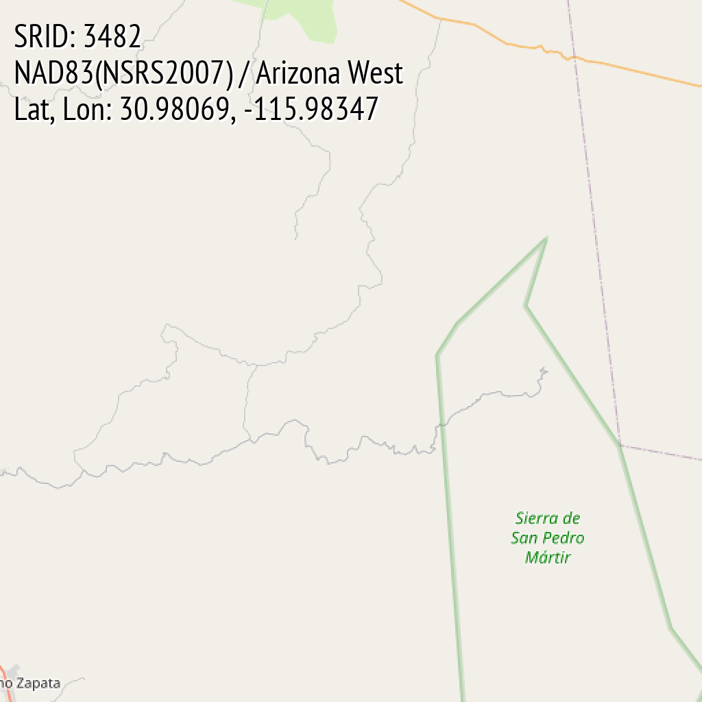 NAD83(NSRS2007) / Arizona West (SRID: 3482, Lat, Lon: 30.98069, -115.98347)