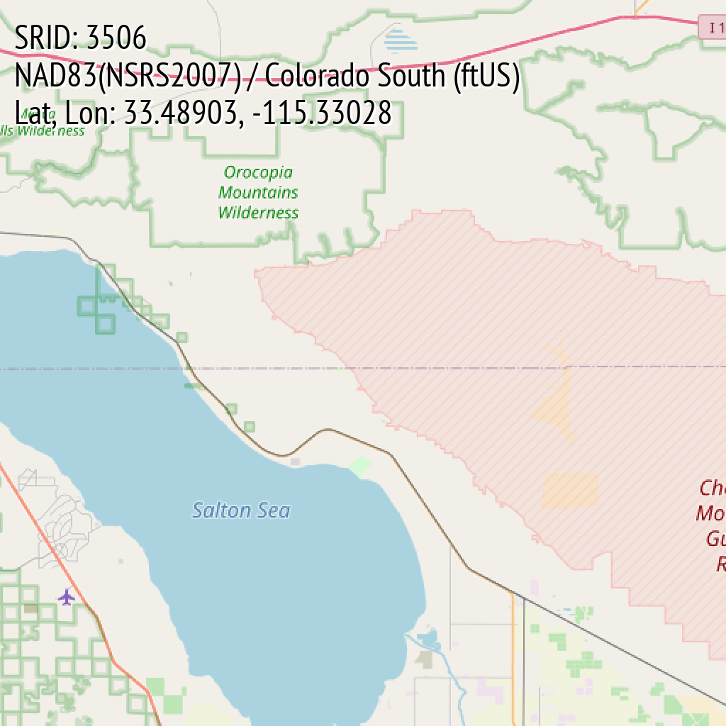NAD83(NSRS2007) / Colorado South (ftUS) (SRID: 3506, Lat, Lon: 33.48903, -115.33028)