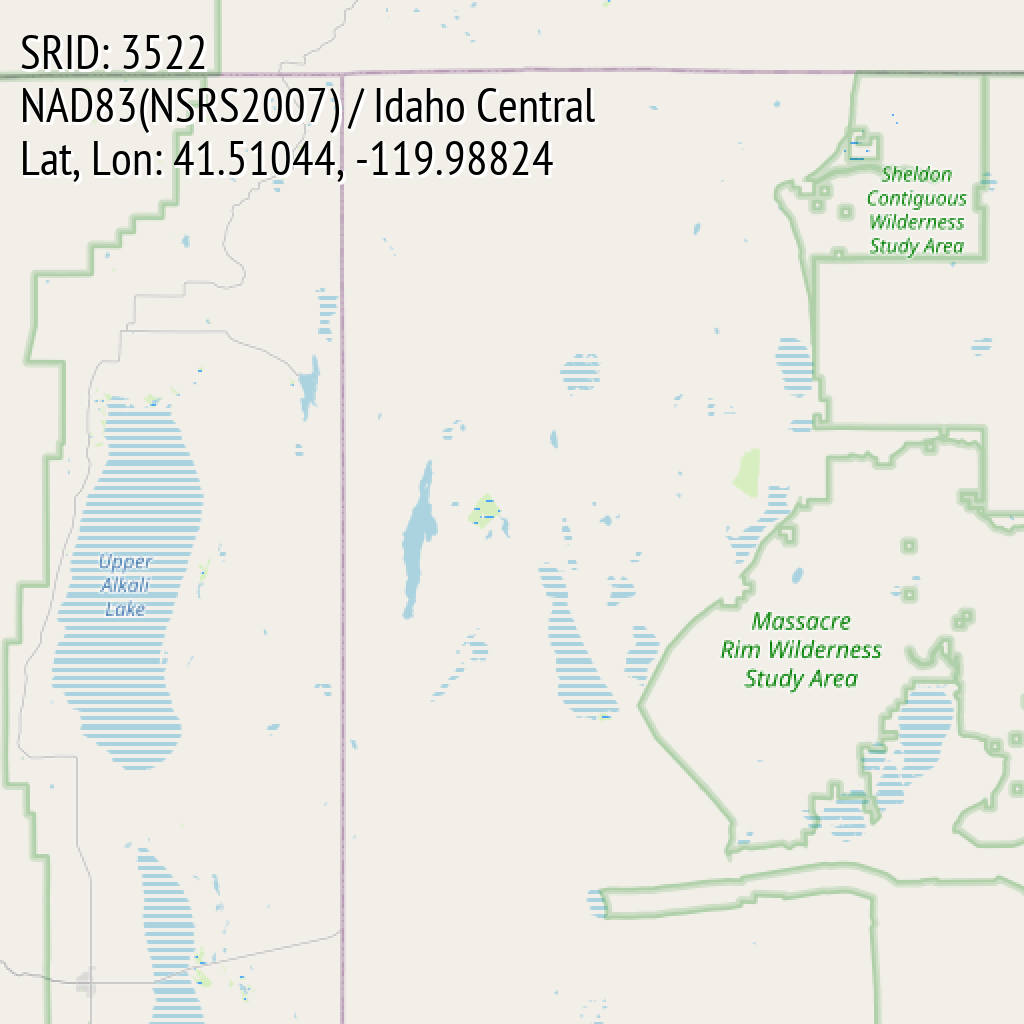 NAD83(NSRS2007) / Idaho Central (SRID: 3522, Lat, Lon: 41.51044, -119.98824)
