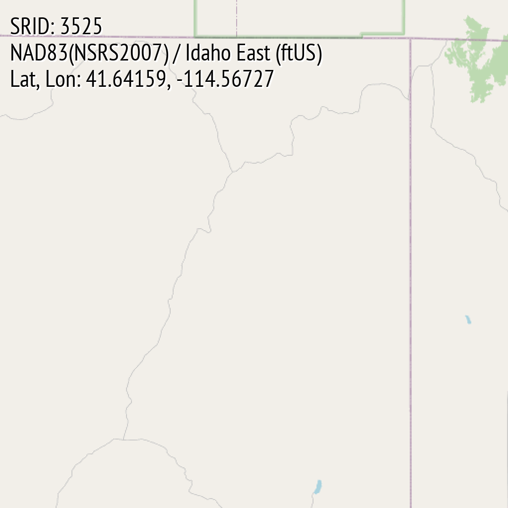 NAD83(NSRS2007) / Idaho East (ftUS) (SRID: 3525, Lat, Lon: 41.64159, -114.56727)