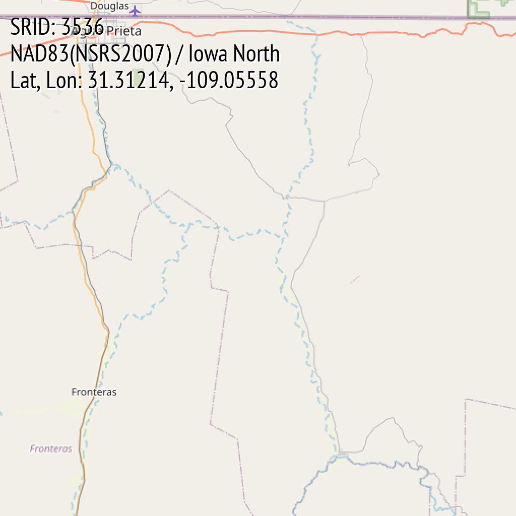 NAD83(NSRS2007) / Iowa North (SRID: 3536, Lat, Lon: 31.31214, -109.05558)