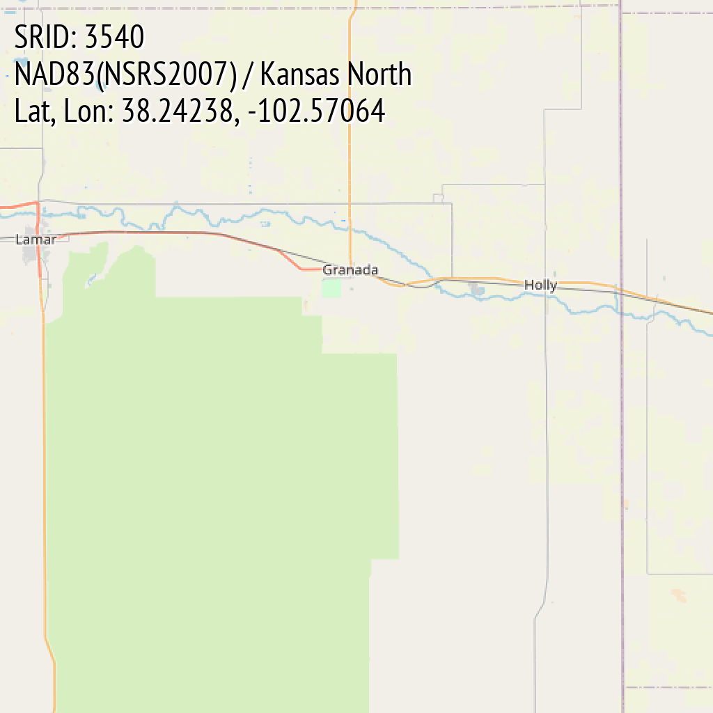NAD83(NSRS2007) / Kansas North (SRID: 3540, Lat, Lon: 38.24238, -102.57064)