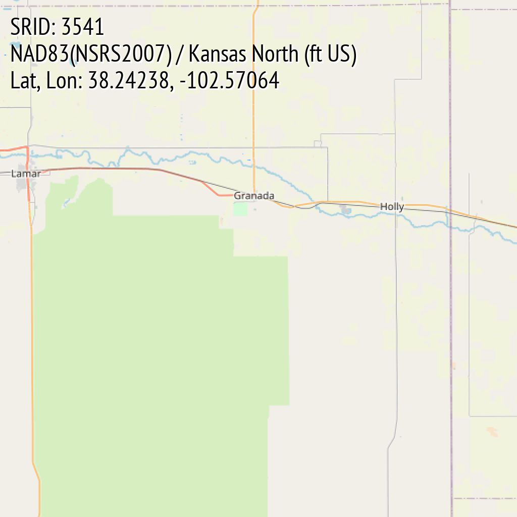 NAD83(NSRS2007) / Kansas North (ft US) (SRID: 3541, Lat, Lon: 38.24238, -102.57064)