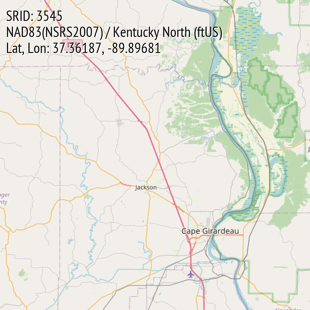 NAD83(NSRS2007) / Kentucky North (ftUS) (SRID: 3545, Lat, Lon: 37.36187, -89.89681)