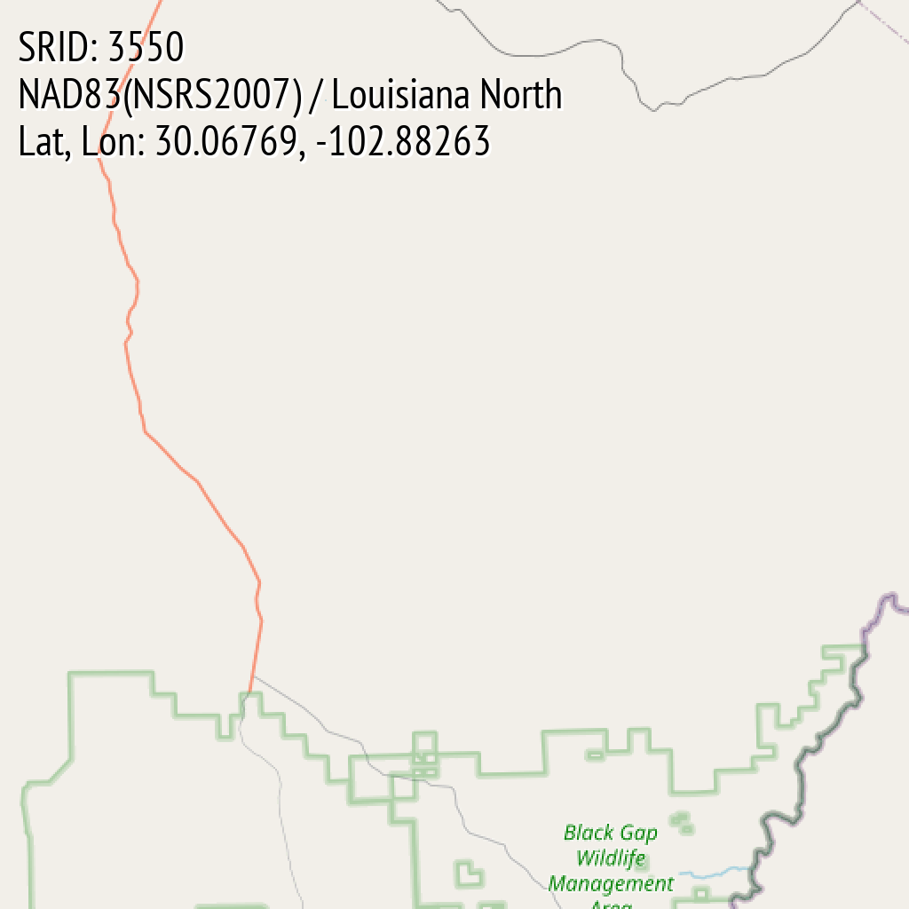 NAD83(NSRS2007) / Louisiana North (SRID: 3550, Lat, Lon: 30.06769, -102.88263)