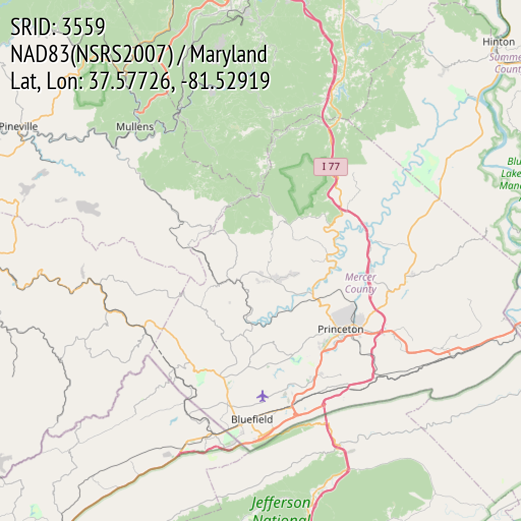 NAD83(NSRS2007) / Maryland (SRID: 3559, Lat, Lon: 37.57726, -81.52919)