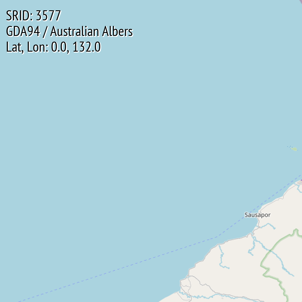 GDA94 / Australian Albers (SRID: 3577, Lat, Lon: 0.0, 132.0)