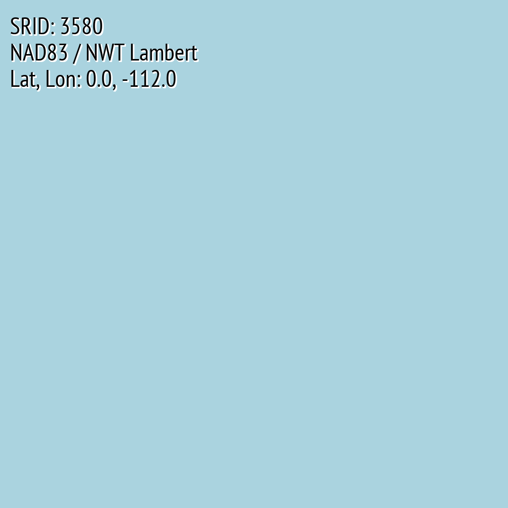 NAD83 / NWT Lambert (SRID: 3580, Lat, Lon: 0.0, -112.0)