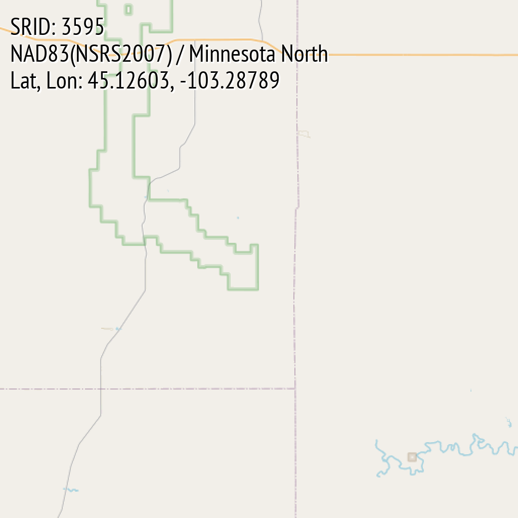 NAD83(NSRS2007) / Minnesota North (SRID: 3595, Lat, Lon: 45.12603, -103.28789)