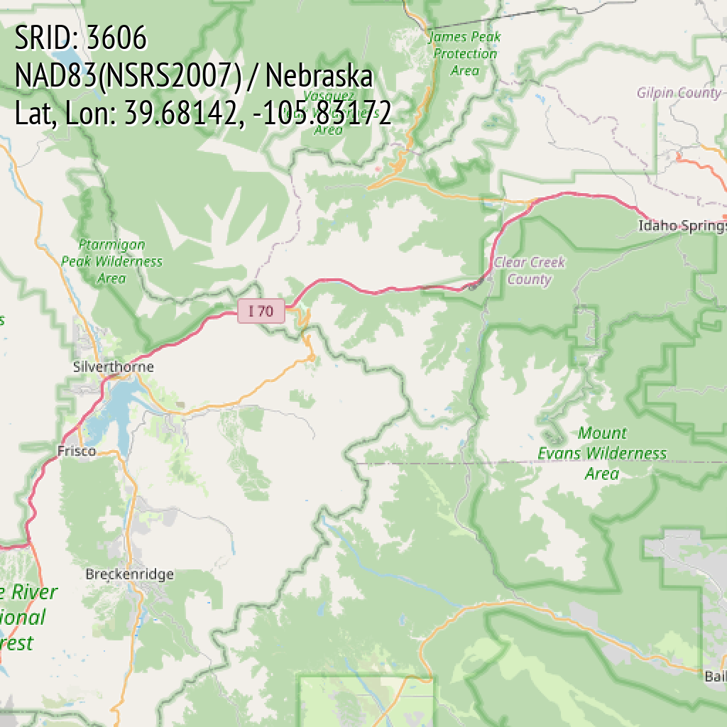 NAD83(NSRS2007) / Nebraska (SRID: 3606, Lat, Lon: 39.68142, -105.83172)