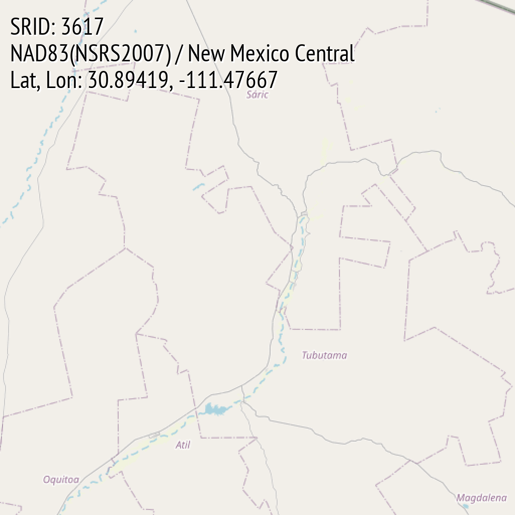 NAD83(NSRS2007) / New Mexico Central (SRID: 3617, Lat, Lon: 30.89419, -111.47667)