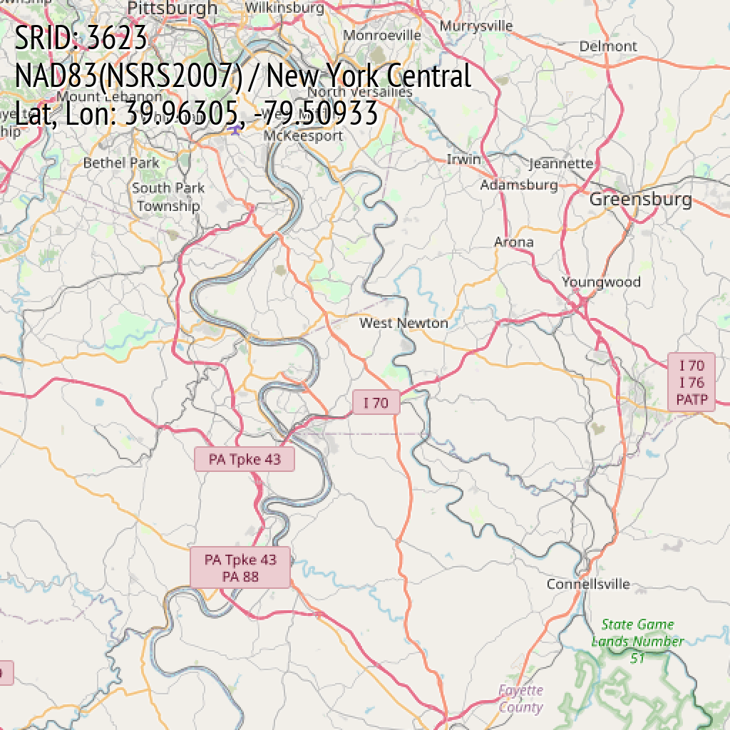 NAD83(NSRS2007) / New York Central (SRID: 3623, Lat, Lon: 39.96305, -79.50933)