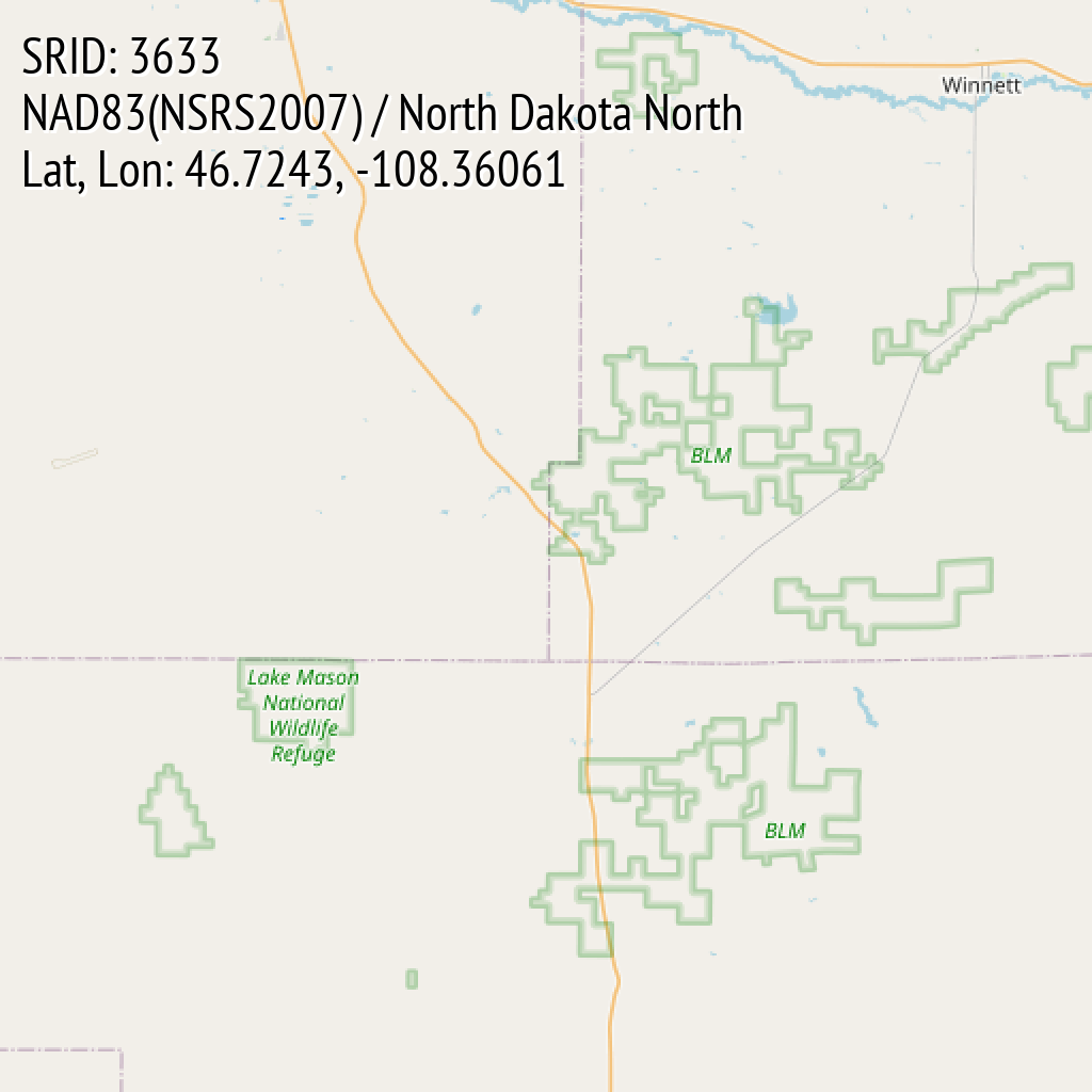 NAD83(NSRS2007) / North Dakota North (SRID: 3633, Lat, Lon: 46.7243, -108.36061)